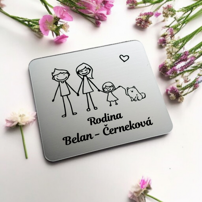 Ajtó névtábla szülők, lánya és kutya